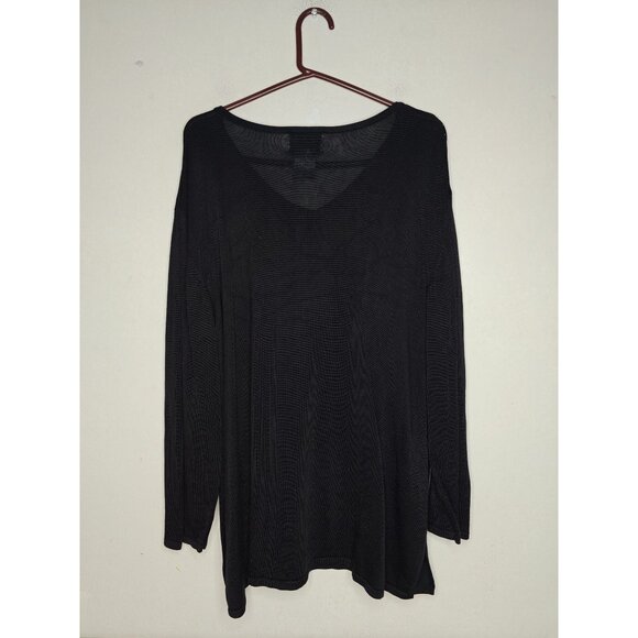 Vintage Quacker Factory Black V-Neck Long Sleeve Top Embellished Rhinestones 3X - Picture 4 of 7
